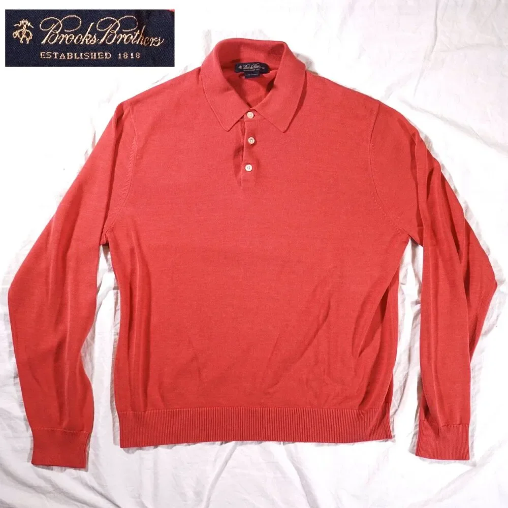 Brooks Brothers Silk Blend Button Up Polo Medium Orange